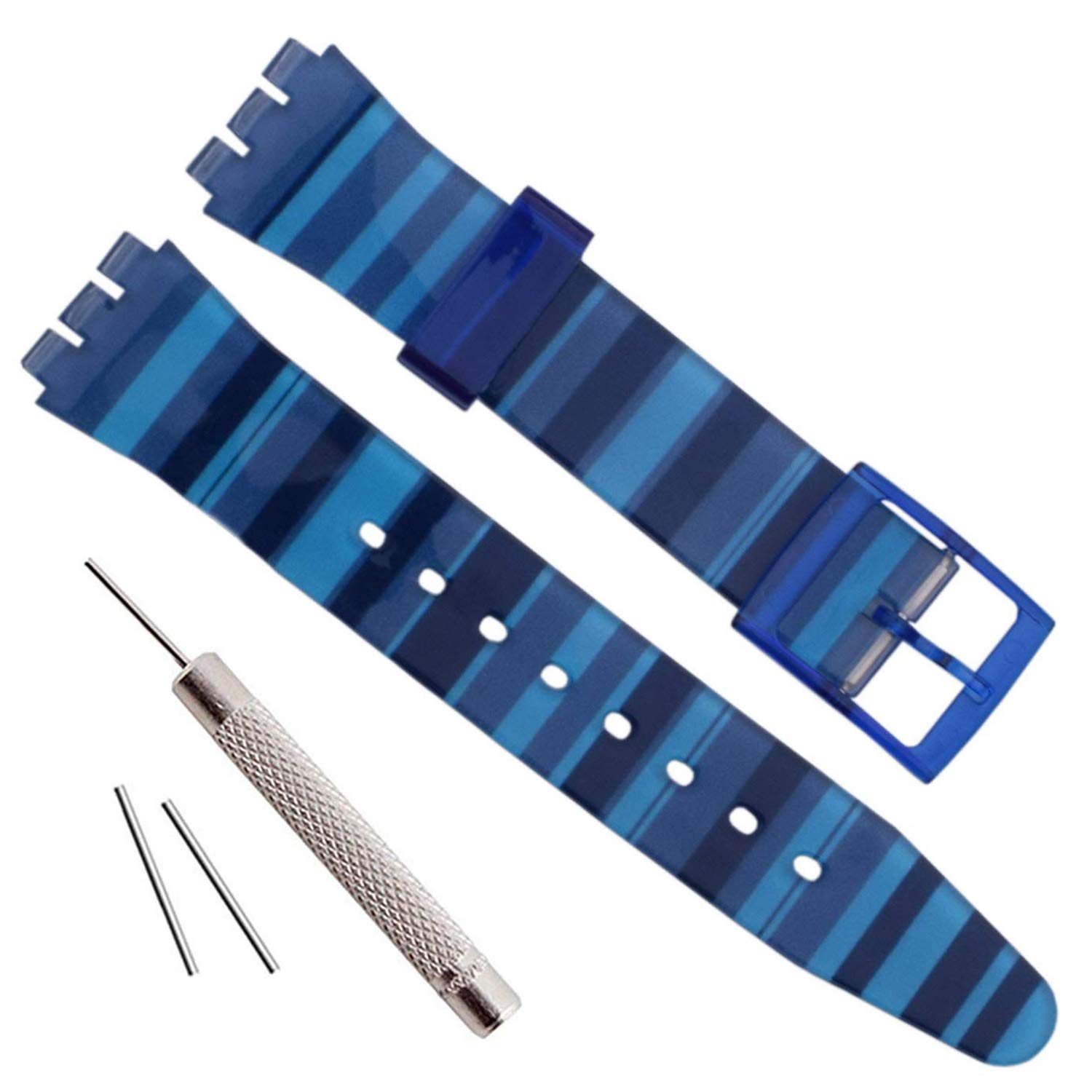 Replacement Waterproof Silicone Rubber Watch Strap Watch Band for Swatch (17mm 19mm 20mm) (17mm, Gradient Blue)