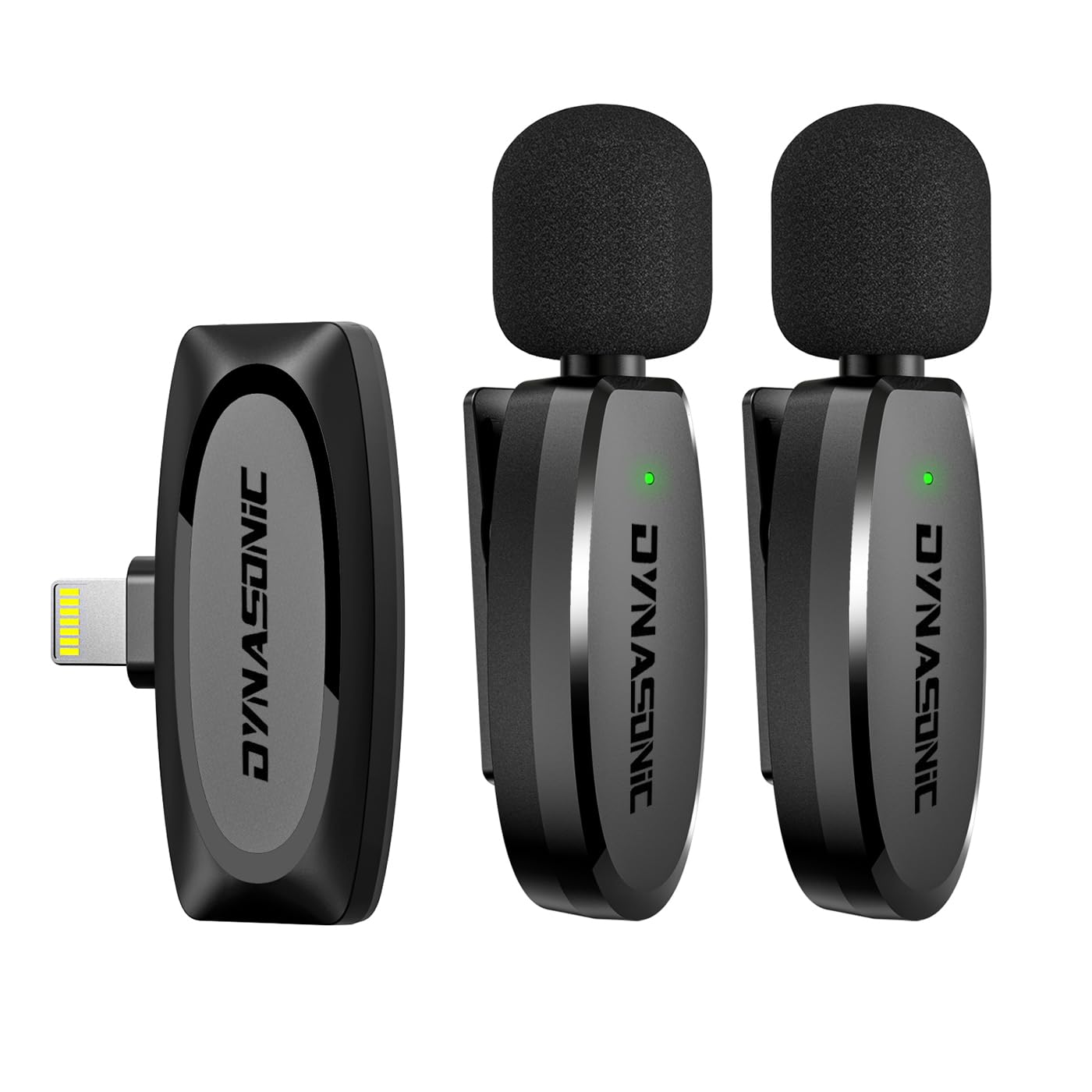 DYNASONIC DM-Pro 01 Pack (2nd Generation) 2 Professional Wireless Microphones for iPhone. Lavalier Lavalier Lavalier Microphone Mobile (2,4GHz) Facebook Tiktok Video Vlog Youtube
