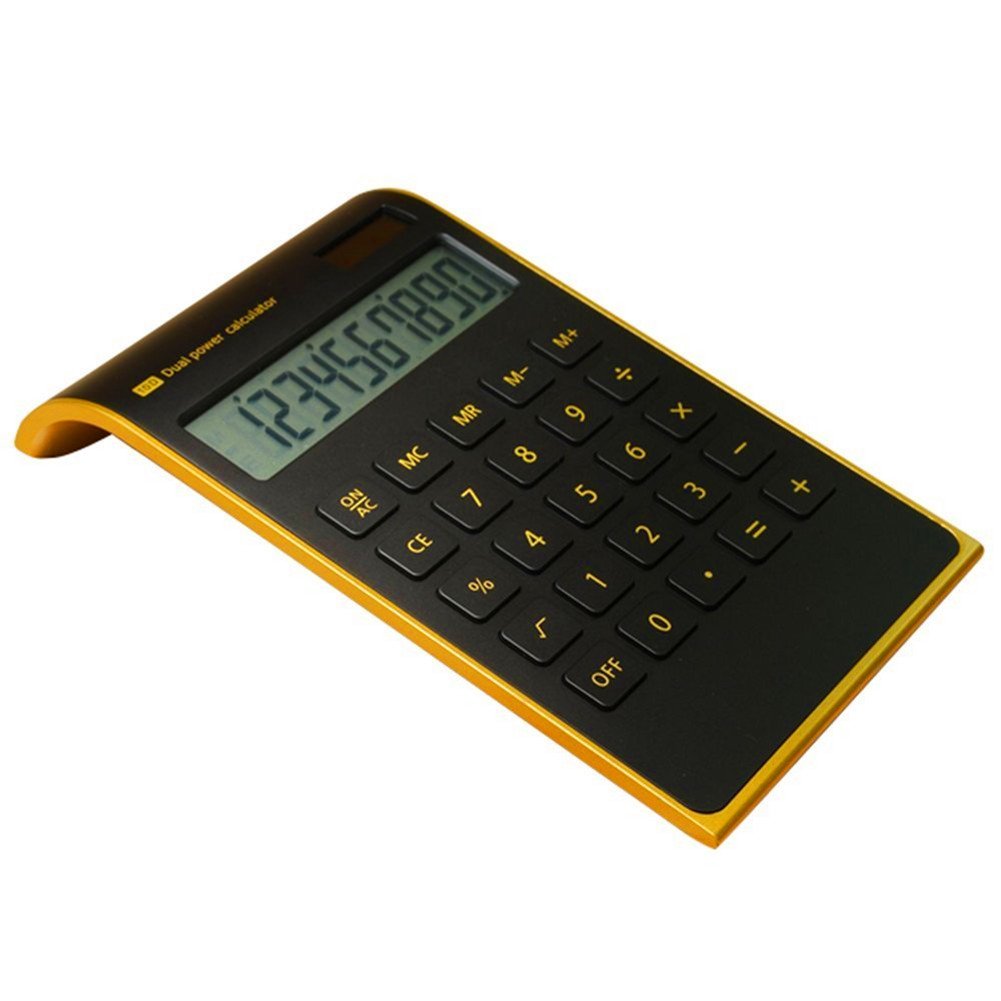 Photo 1 of yescool Calculator, Slim Elegant Design, Office/Home Electronics, Dual Powered Desktop Calculator, Solar Power, 10 Digits, Tilted LCD Display, Inclined Design, Black (Slim)