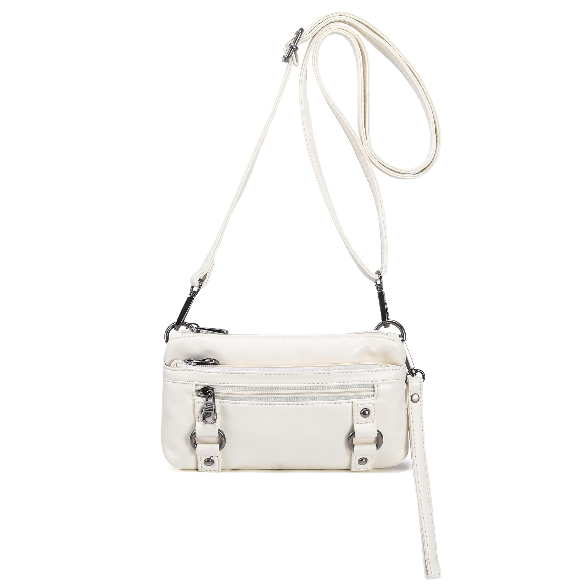 Photo 1 of Haytijoe Triple Zip Crossbody Purses Small Crossbody Bags for Women Cell Phone Purse Soft Leather Cross Body Clutch Purse?Cream white Small?