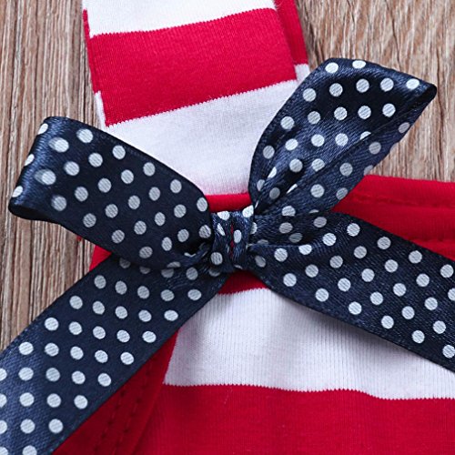 Minisoya Toddler Kids Baby Girls 4th of July Outfit Princess Beach Sundress Cute Bowknot Stars Striped Straps Dress (Blue, 24M)