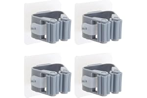 4PCS Mop Broom Holder Wall Mounted Broom Clip Mop Grippers Self-Adhesive No Drilling Mop Broom Racks Hooks