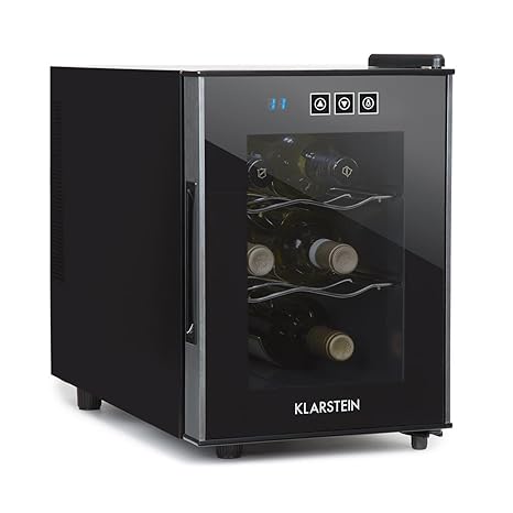 Klarstein Ceres • Weinkühlschrank • Getränkekühlschrank • 16L • 6 Flaschen • 2 Einschübe • 12-18° C • verspiegelte Glastür • 