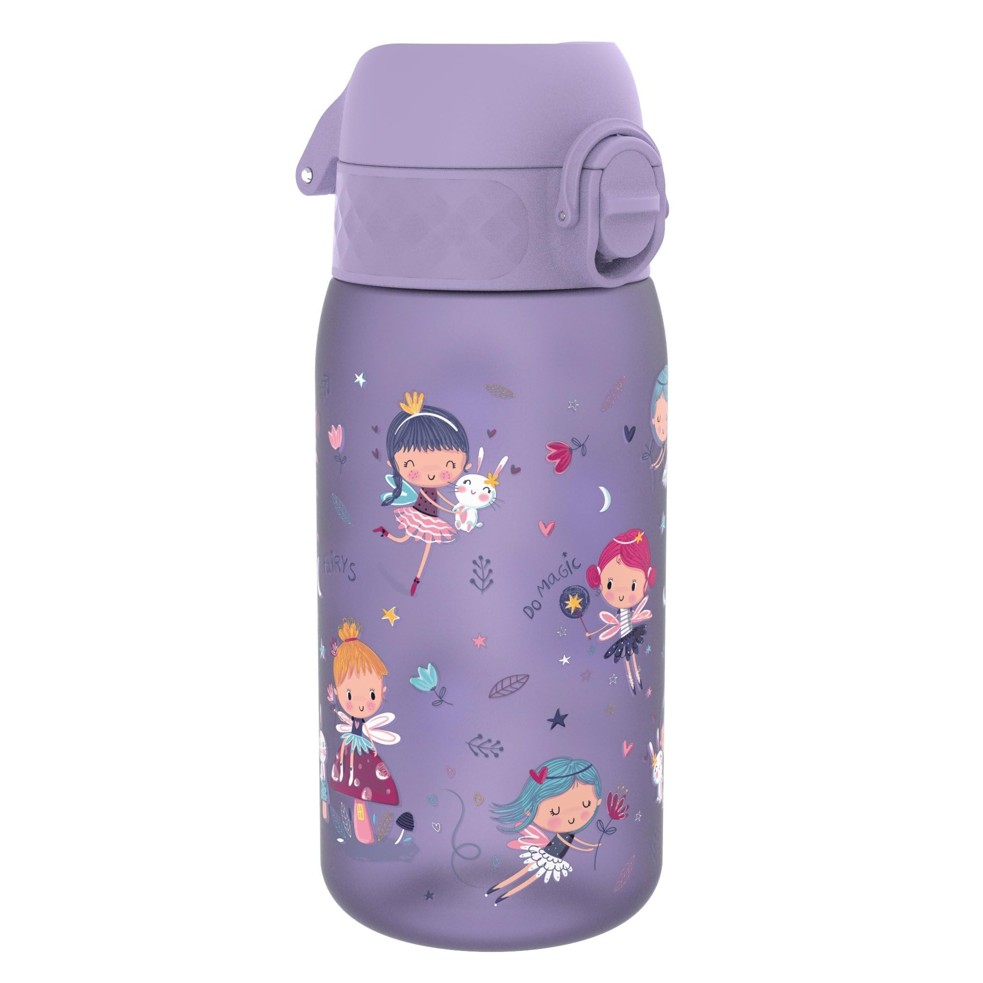 Ion8 Kids Water Bottles, 350ml/12oz, BPA Free, Leakproof, Dishwasher Safe, Easy Open, Secure Lock, Small Boys & Girls Water Bottle,Kids Drinks Bottle for Spill-free Drinking, Purple, Fairy/Fairies
