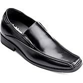 Calden Men's Invisible Height Increasing Elevator Shoes - Black Premium Leather Slip-on Lightweight Formal Dress Loafers - 2.6 Inches Taller - MD370 - Size 8 D(M) US