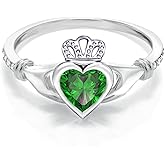 Sterling Silver Claddagh Ring for Women Celtic Irish Claddagh Birthstone Engagement Promise Ring