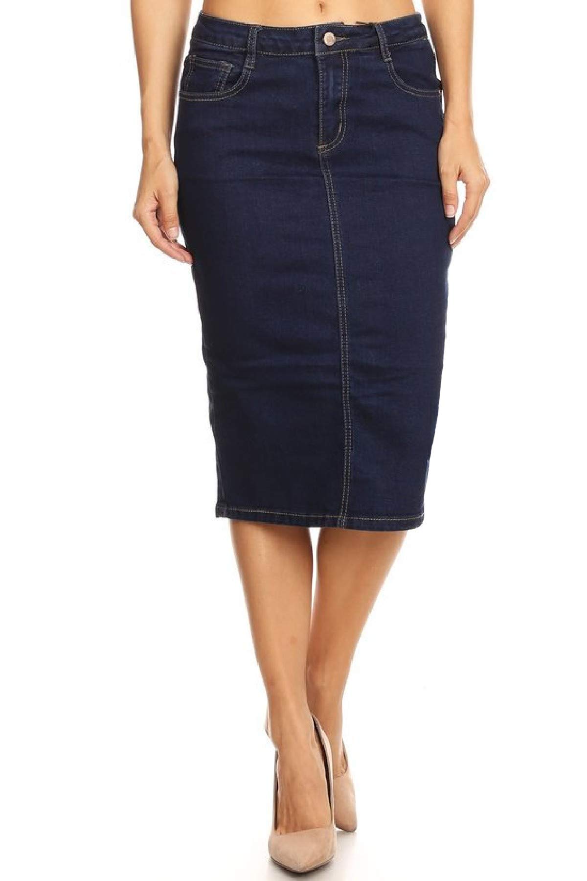 below knee length denim skirt