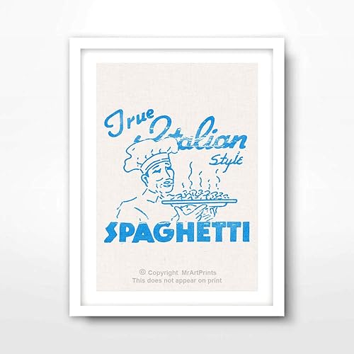 Amazon Com Italian Food Spaghetti Pasta Chef Blue Art Print