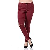 WX Womens Plus Size Distressed Knee Hole Ripped Stretch Jeans Skinny Twill Pants (14-Plus, Burgundy)