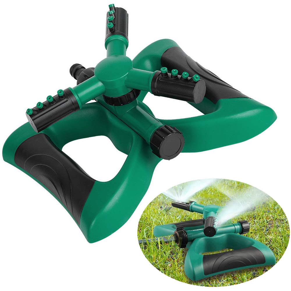 Dolwis Store Lawn Sprinkler, Automatic 360 Rotating Adjustable Garden Water Sprinklers Lawn Irrigation System Covering Large Area with Leak Free Design Durable 3 Arm Sprayer, Easy Hose Connection
