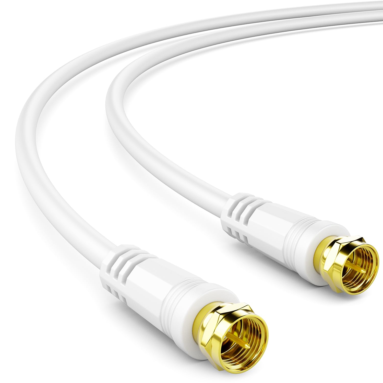 deleyCON 1m (3.28 ft.) SAT TV Antenna Cable Coaxial Cable HDTV 4-Fold Shielding DVB-S DVB-S2 Radio DAB Gold-Plated Metal Connector Plugs - White