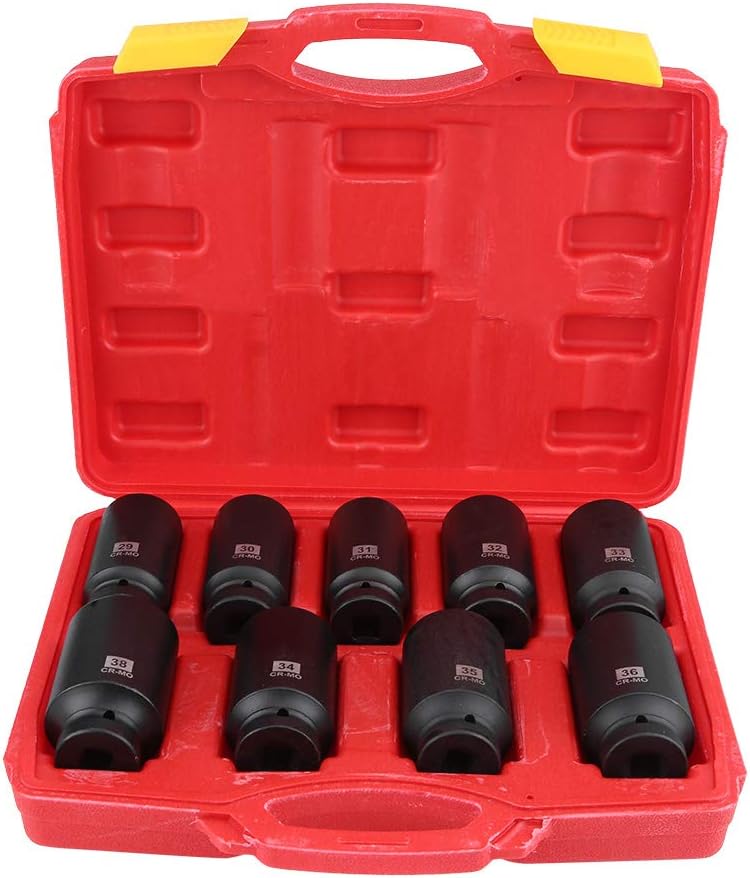 VEPEN Drive Axle Hub Nut Hex Socket Set, 29mm 30mm 31mm 32mm 33mm 34mm 35mm 36mm 38mm 9Pcs 1/2" Inch