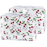 TotePrint 2PCS Red Cherry Transparent PVC Cosmetic Bag, 9.84x7.09x2.36inch Portable Waterproof Storage Bag for Girls' Cosmetics and Toiletries. (Cherry printing L-2pcs)