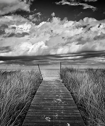 Black and White Beach Photography, Cape Cod Art, Martha's Vineyard Photo, Beach Decor, Nautical Decor, Large Wall Art, Coastal Print - "Oak Bluffs Beach Boardwalk"