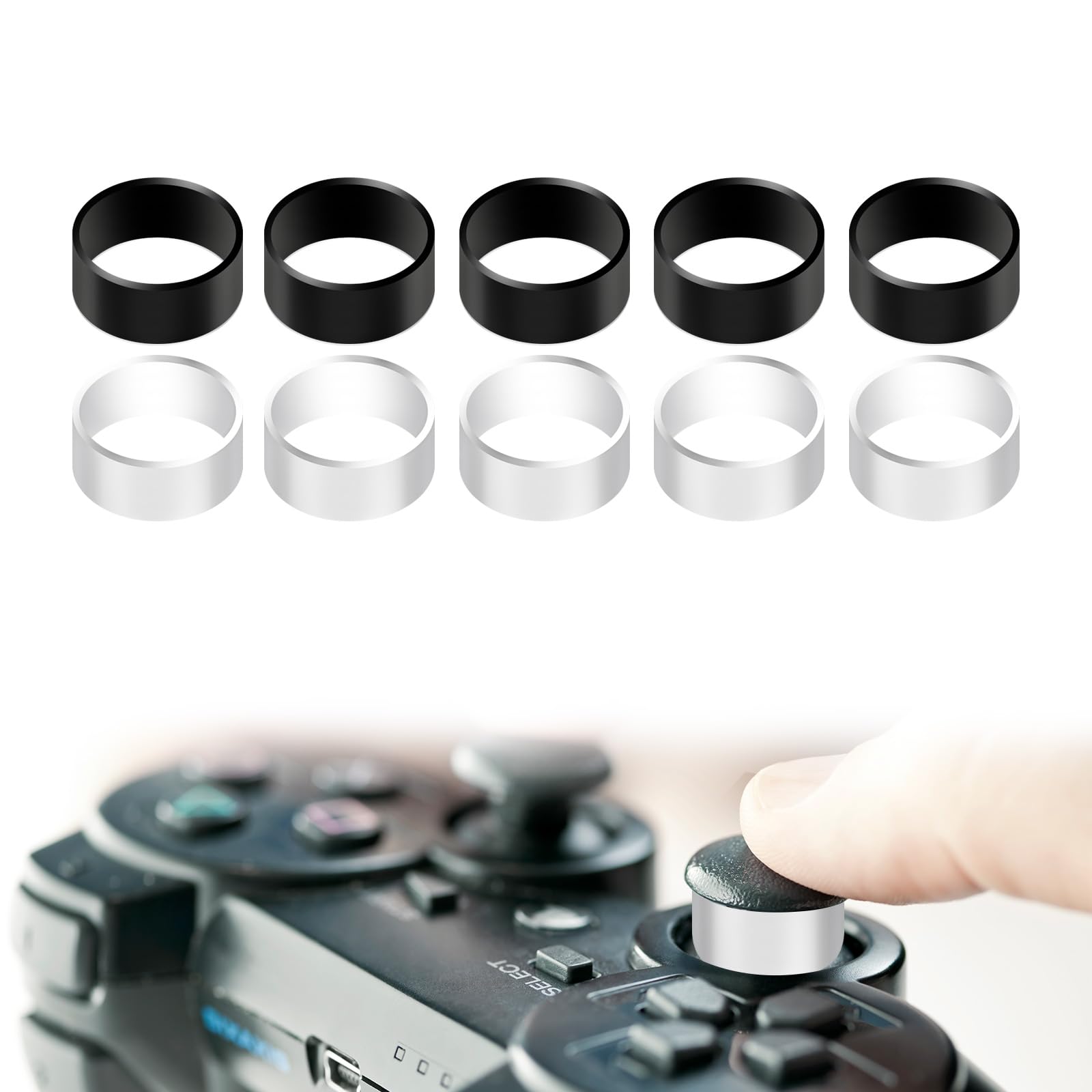 10pcs Joystick Protector, Silicone Invisible Joystick Protective Ring Compatible with Steam Deck Xbox Switch Pro PS5 PS4 Game Controller Accessories (White, Black)