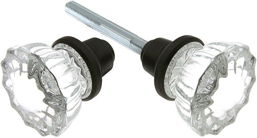 Pair of Fluted Glass Door Knobs with Plated Zinc Base in Oil-Rubbed Bronze