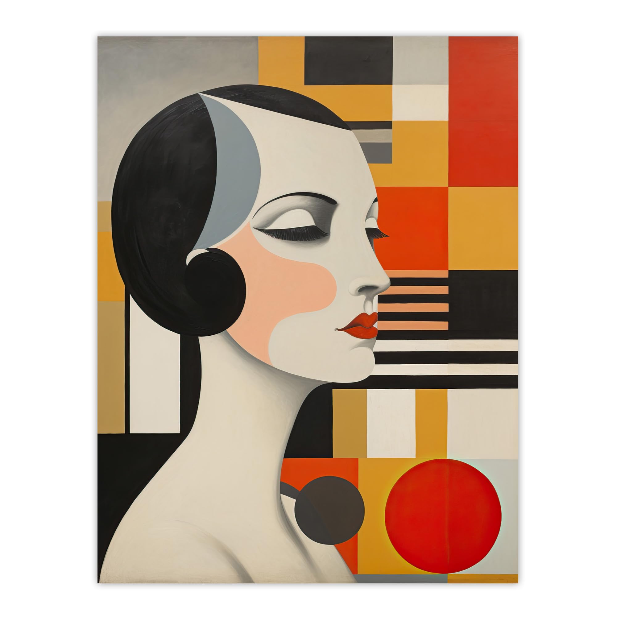Wee Blue Coo Vintage Bauhaus 1920s Portrait Oil Painting Geometric Shapes and Elegant Lady Extra Large XL Wall Art Poster Print