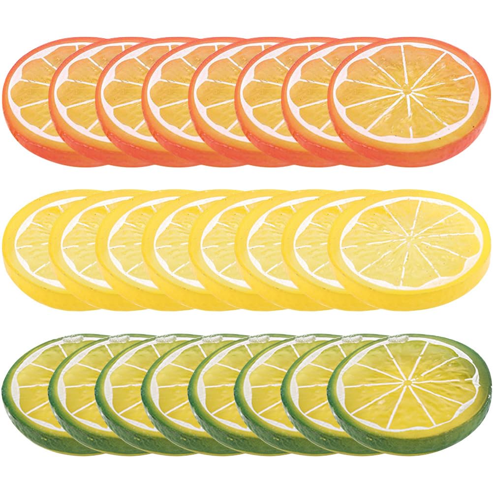 Garneck 24pcs Fake Lemon Slice Artificial Plastic Lime Slices Simulation Lemon Decor Faux Fruit Model for Party Kitchen Wedding Decoration Photo Prop