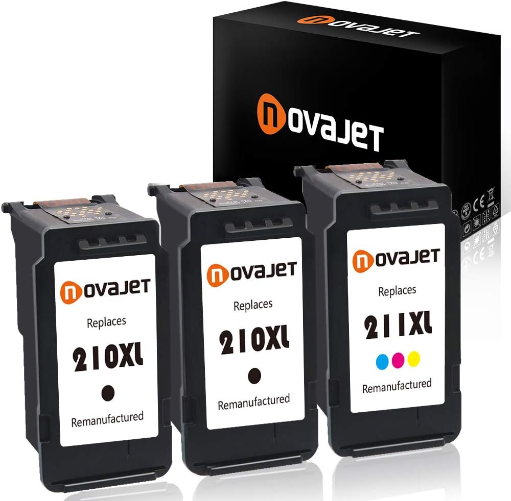 Novajet Remanufactured for Canon PG-210XL CL-211XL 210 XL 211 XL Ink Cartridge (2 Black, 1 Color) for PIXMA IP2702 IP2700 MP230 MP240 MP280 MP460 MP480 MP490 MP495 MP499 MX320 MX340 MX420 Printer