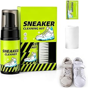 PolishWiz Sneaker Cleaning Kit, Foam Shoe Cleaner with Brush Towel and Wipe, for Canvas Mesh Leather Rubber Shoes, 100ml