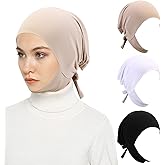 XEPST 3 PCS Hijab Undercap for Women, Islamic Muslim Full Cover Under Hijabcap Milk Silk Fabric Hijab Underscarf Solid Color Adjustable Tie Back Inner Head Scarf Turbans for Women Chemo Sleep Cap