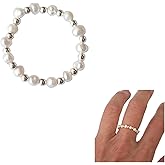 MiYa Jewelry Handmade Silver & Blue Beaded Stretched Ring, 925 Sterling Size 7, Blue Color Beads Chici Ring for women, Small Dainty One Size Ring