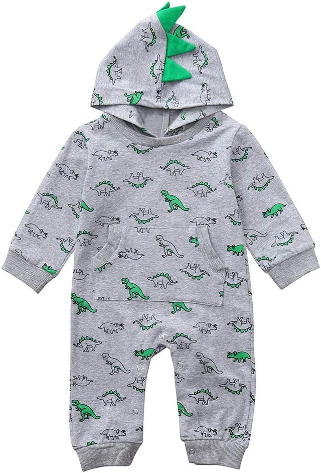 Newborn Infant Baby Girl Boy Summer Outfits Dinosaur Print Long Sleeve Romper Jumpsuit Outfits Set