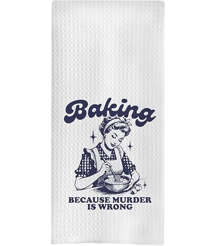 Funny Baking Oven Mitts & Pot Holder Set – “Baking Because Murder Is Wrong” Vintage Kitchen Gift For Women
