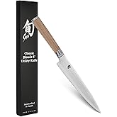 Shun Classic Blonde 6" Utility Knife, Handcrafted Japanese Kitchen Knife, VG-MAX Core with Damascus Stainless Steel Cladding,