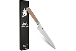 Shun Classic Blonde 6" Utility Knife, Handcrafted Japanese Kitchen Knife, VG-MAX Core with Damascus Stainless Steel Cladding,