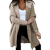 Astylish Women 2026 Fall Outfits Open Front Long Sleeve Hooded Knit Cardigan Sweaters Color Block Outwear Coats