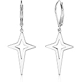 925 Sterling Silver Star Dangle Earrings Hypoallergenic Leverback 14K Gold Plated Star Dangle Earrings for Women, ALEXCRAFT Silver Earring Drop Dangling Dangly Earings