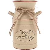 SEWACC Metal Bucket Retro Flower Pot Milk Jug Beige Iron Decorative Vase for Flowers Vintage Style Farmhouse Decor 7.48 X 4.72 X 3.93 Inch