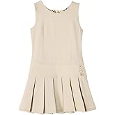 Bienzoe Girls School Uniform Jumper: Stretch Pleated Durable Kids Knee Length Sleeveless Dress