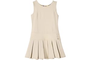 Bienzoe Girls School Uniform Jumper: Stretch Pleated Durable Kids Knee Length Sleeveless Dress