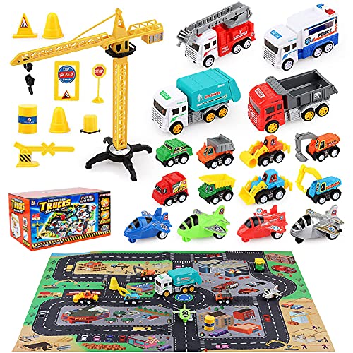 HONYAT Construction Toys, Engineering Vehicles Set with Play Mat, Pull