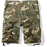 OCHENTA Men's Cotton Casual Cargo Shorts, Relaxed Fit Solid & Camo Summer Military Work Shorts for Hiking Tactical