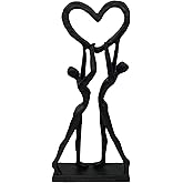 Iron Couple Sculpture for Love, Romantic Abstract Two Figures Holding Heart Statue, Black Cast Iron Decorative Couple Figurine for Wedding, Anniversary, Valentine's Day Gift