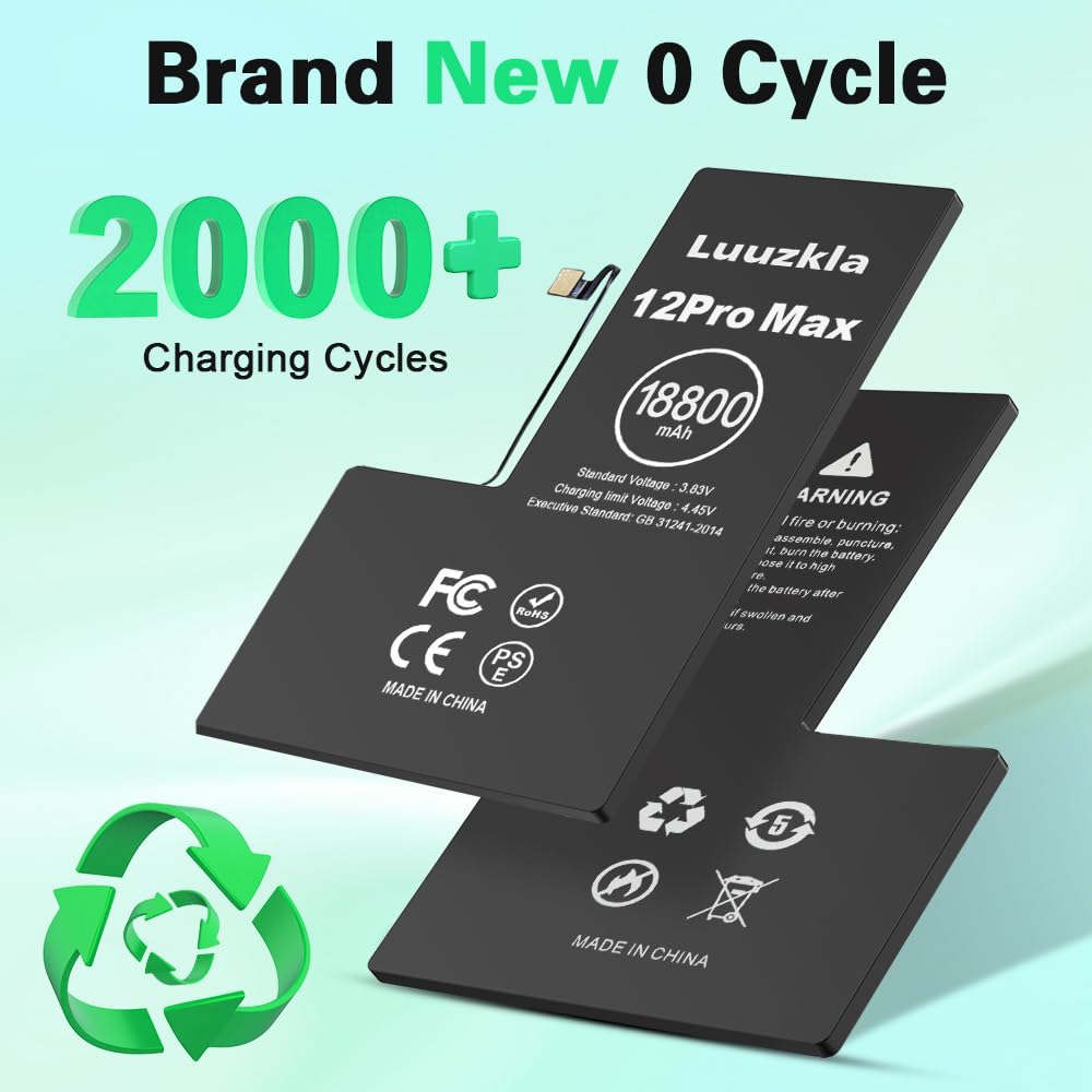 Luuzkla 18800mAh (2025 New Upgrade) Battery Compatible with iPhone 12 Pro Max, Super Capacity Battery Replacement Compatible with iPhone 12 Pro Max, with Full Tool Kits-0 Cycle-24 Months Service