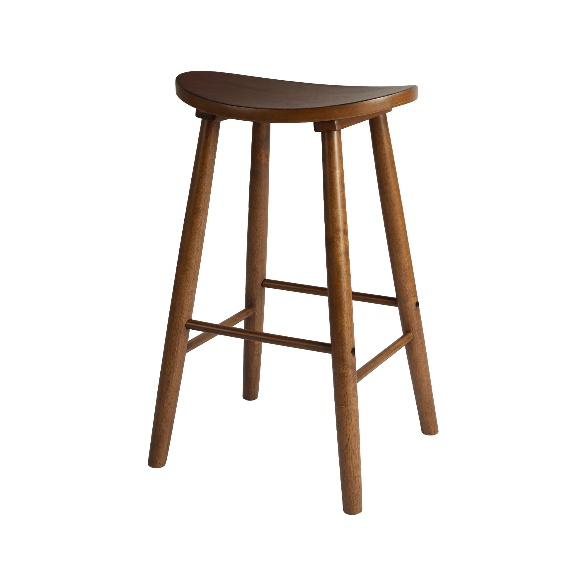 Photo 1 of ***MISSING PARTS*** ARROWSTONE Nora 30" Backless Bar Stool, Saddle Seat Design, Solid Rubber Wood Frame with Rich Brown Finish, Perfect for Kitchen Counter, Bar Area, or High Dining Spaces