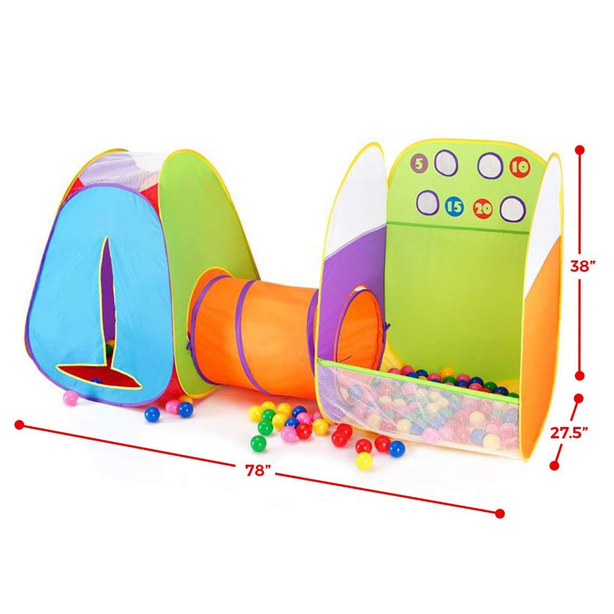 Kids Tent Play Tents Fun Toss It Game Zone 3-in-1 Pop Up Tent Play Tunnel Indoor Outdoor Tents Great Game & Toy Gift for Children (Include 4 Balls)