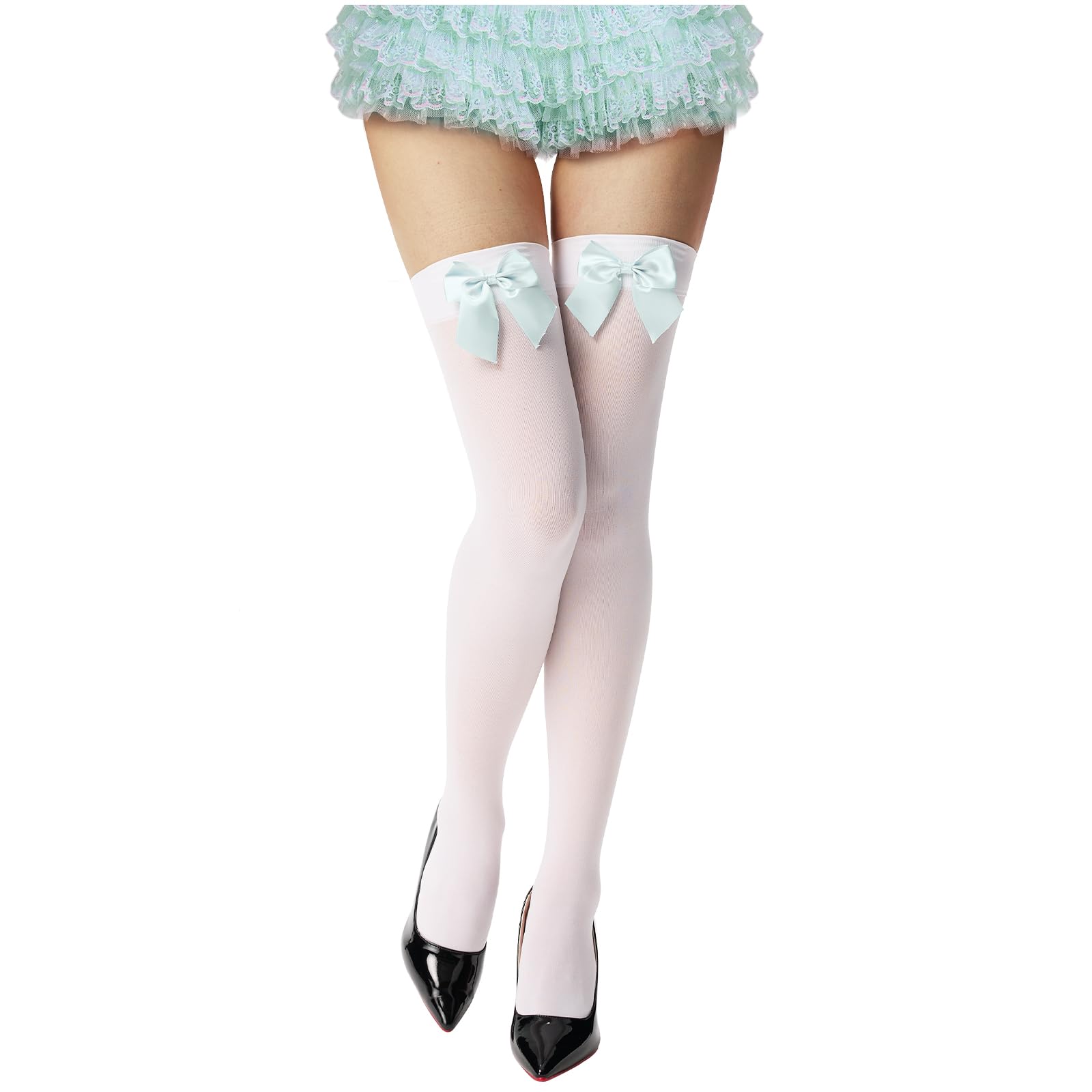 Photo 1 of ***DIRTY***YIGETA Knee High Socks with Bow White Stockings for Women Hold-ups Black Stockings Snag-Resistant Thigh High Socks