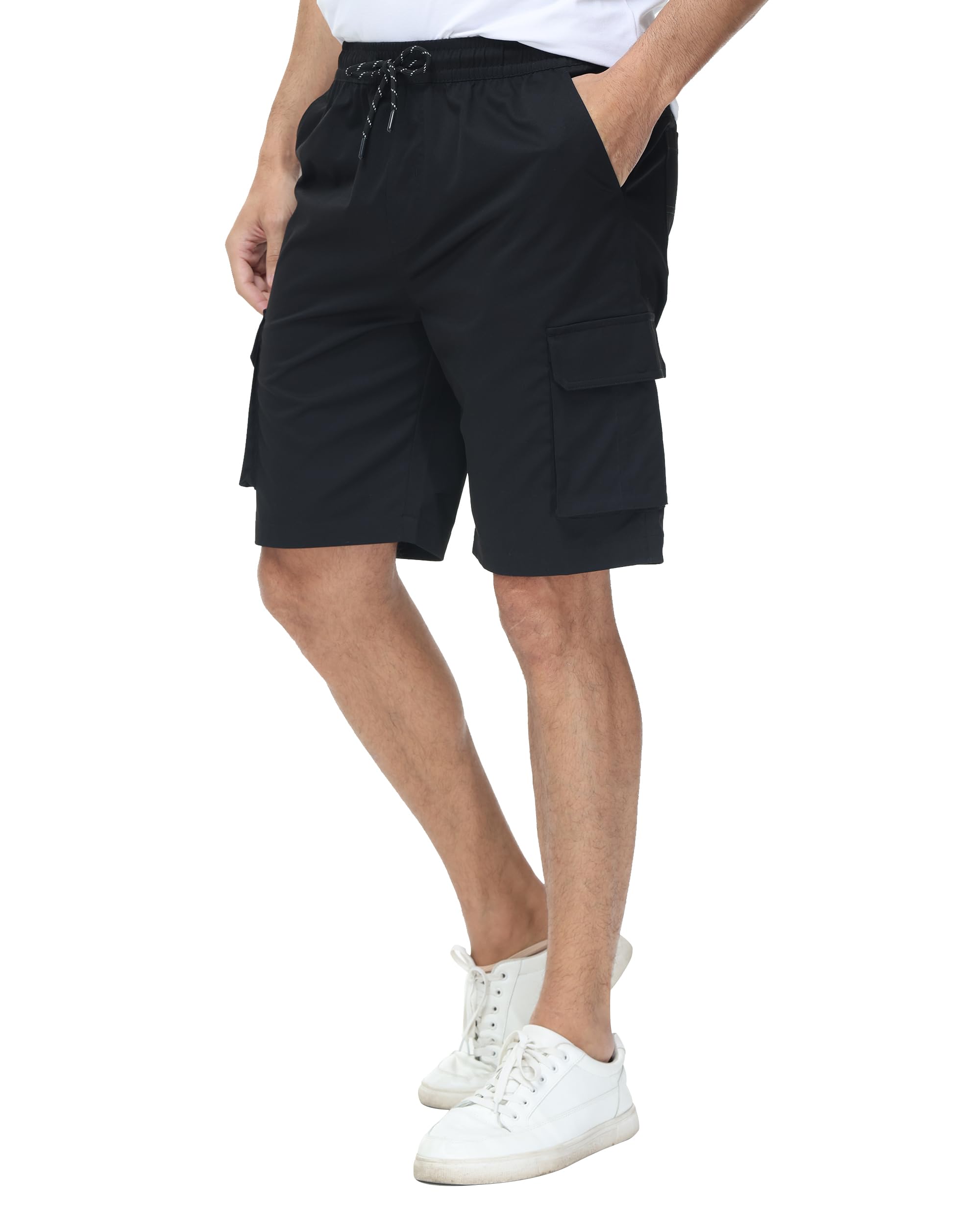 Photo 1 of YuKaiChen Men's Cargo Shorts Relaxed Fit Stretch Drawstring Elastic Waist Casual Shorts with Pockets Black Size 30