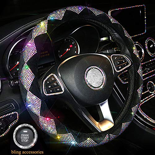 Dyshuai 15Inch Sparkling Shining Diamond Car Wheel Covers for Women Elegant Rhombus Rhinestone