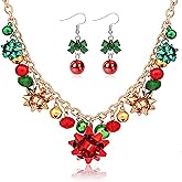 Christmas Jewelry for Women Christmas Jingle Bell Necklace Bracelet Earrings Set Holiday Pendant Necklace for Women Christmas Stocking Stuffers Gifts