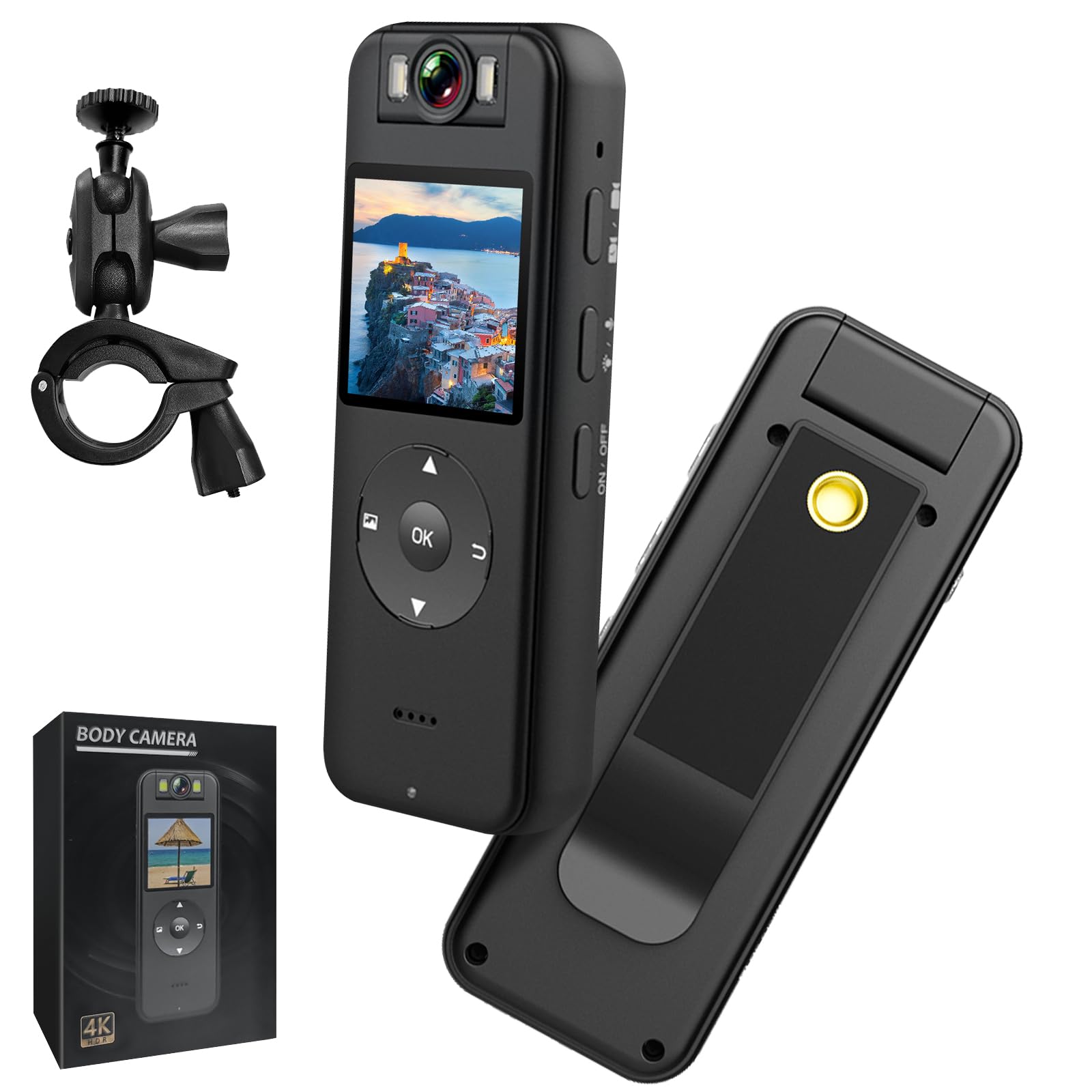 Body Camera with 4K HD Audio Video Recording，Portable Small Body Worn Cam Wearable Pocket, 1.4 in Screen Personal Police Recorder with 64GB Card for Home,Cycling……