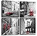 City Wall Art for Living Room Black and White Paris New York Wall Decor Bedroom London Italy Pictures Canvas Modern Famous Cityscape Red Posters Artworks Office Bathroom Home Decorations 16×16