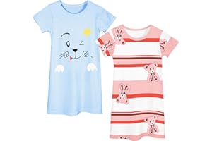 Kumary Toddler Girls Nightgowns,Girls Short Sleeve Nightdress Cute Printed Pajamas Homewear for Girls 2-7 Years