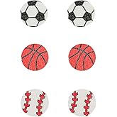 Sports Ball Stud Earrings Set for Women, Lightweight Game Ball Basketball Football Tennis Earrings for Sports Theme Game Day Jewelry Accessories