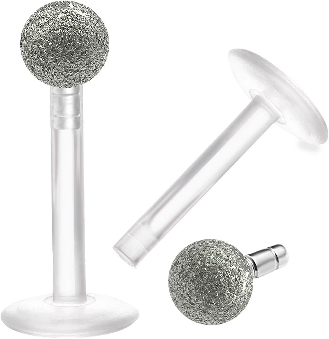 2pcs 16g 5/16 Push In Lip Piercing Jewelry Bio Flexible Froseted Steel Ball Labret Stud Cartilage Tragus Monroe Auricle Lobe